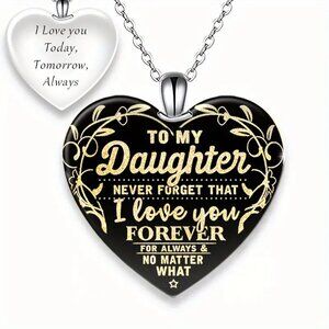 Necklace I Love You Daughter Forever Heart 2 sided Silver Pendant Family Child